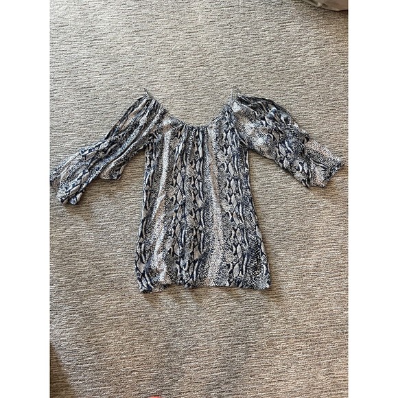 Parker Cold Shoulder Silk Blue Snake Print Dress S Small - Picture 4 of 5